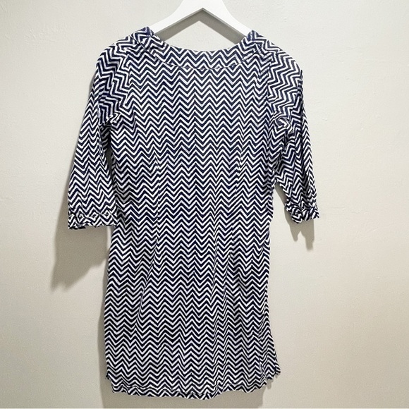 YALA Women’s Blue Zig Zag Stripe Organic Cotton Tunic Top Embroidered Size Small - Picture 3 of 6